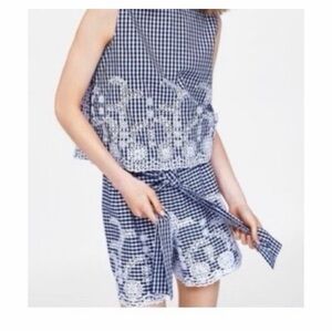 Zara‎ Gingham Tie Waist Embroidered Shorts NWT